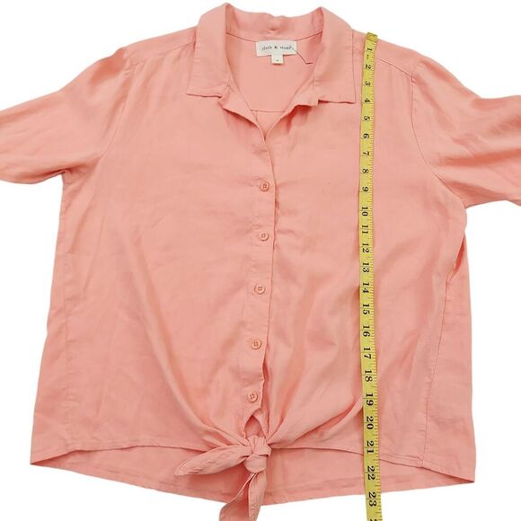 Anthropologie Cloth & Stone Tencel Blouse Shirt Womens Small Peach Button Up - Picture 8 of 11